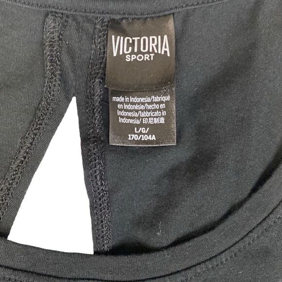 Victoria Secret Shirt Sport Sleeveless Athletic Black W Rose Gold Sparkle Large - Picture 4 of 5